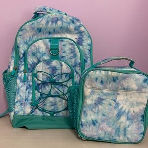 Pottery Barn Teen blue tie dye backpack and lunchbox